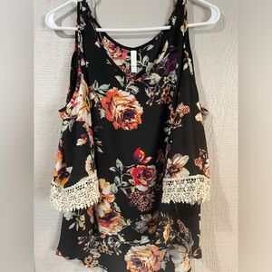 Boho top | Cold shoulder | loose fit tunic | blouse | 3/4 sleeve | floral